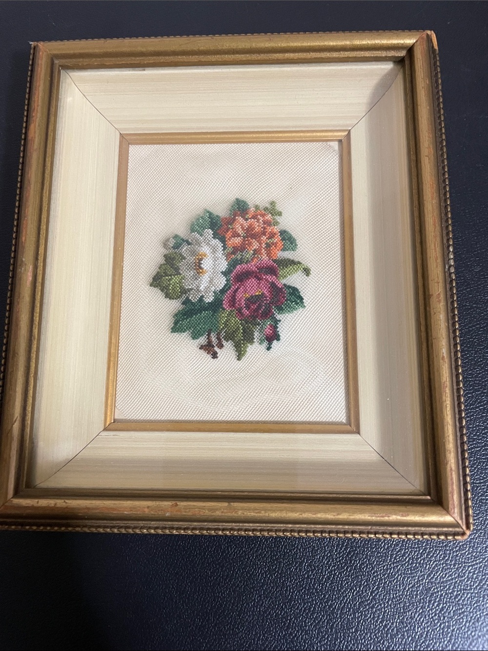 Vintage Framed Floral Petit Point
